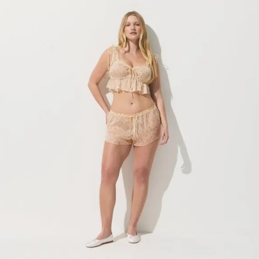 S1. NWT SKIMS ROMANCE BABYDOLL & SHORT SET IN BUTTER VINTAGE ROSE PRINT - Picture 3 of 8